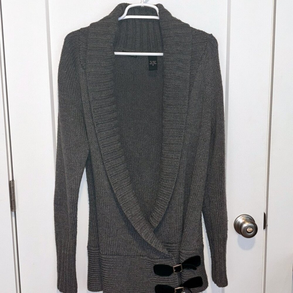 Moda International, Sweater with Belted Closure, Gray, Medium